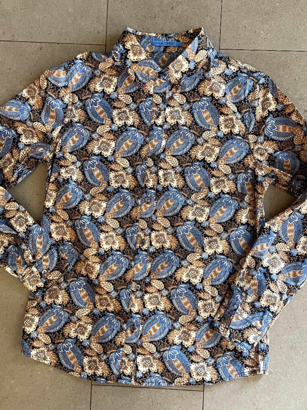 J. McLaughlin Floral Brown/Blue Button Down Blouse Shirt-Small